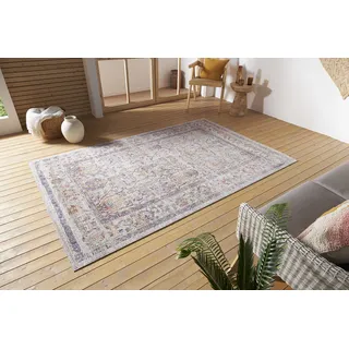 Nouristan Luxor In- & Outdoor Teppich Orient – Orientalischer Flachgewebe Vintage Used Look Waschbar Wetterfest & UV-beständig für Balkon, Terrasse, Garten, Wohnzimmer – Creme Multicolor, 115x170cm
