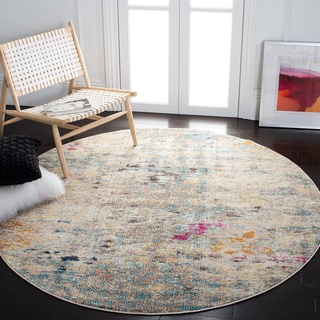 SAFAVIEH Boho Teppich für Wohnzimmer, Esszimmer, Schlafzimmer - Madison Collection, Kurzer Flor, Grau und Gold, 122 X 122 cm