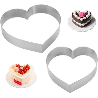 MAKTSAM 2 teiliges Set Herzbackform 15/20cm, Edelstahl Herz Tortenring, Herzförmiger Backrahmen Kuchenform für Kuchen Gebäck und Desserts, Hoch 5cm