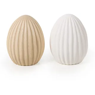 Ostereier Dekofiguren, 2 Stück: Eier-Figuren Keramik, Osterschmuck Modern, Deko Ostern & Frühling, Osterdeko Ei-Figur, Oster Tischdeko & Regal, Osterdekoration Klein, Frühlingsdeko Innen, 9 x 7 cm
