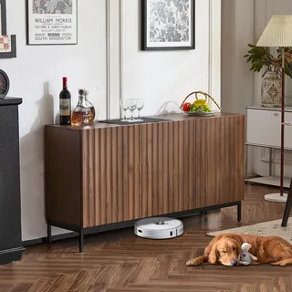 MODFU Sideboard Kommode Esszimmerschrank mit 3 Türen Küchenschrank 150x40x80cm Beistellschrank Buffetschrank welliges 3D-Design verstellbare Einlegeböden - Dunkelbraun