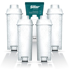 Sillar 4 Pack Wasserfilter für Delonghi Kaffeemaschinen DLSC002, SER3017 & 5513292811 - Kompatibel mit ECAM, ESAM, ETAM Serie | Passt zu Dinamica, PimaDonna | Erhöht die Lebensdauer des Gerätes