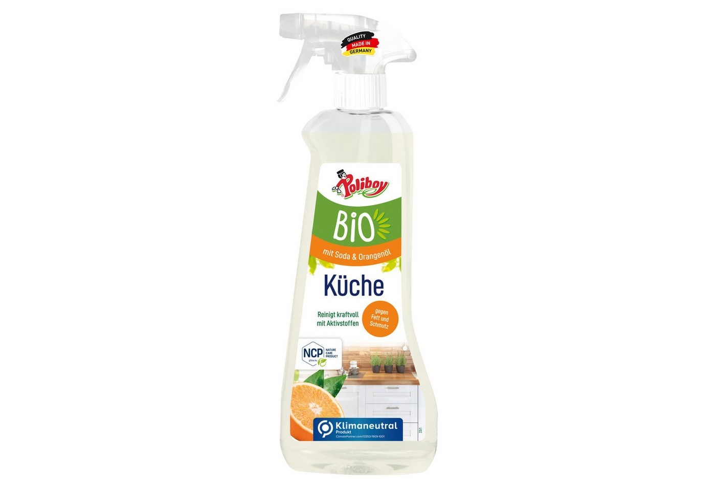 Bild von Bio Küchen Reiniger - Verschmutzungen, mit Soda und Orangenöl, Vegan - Oragenduft - Sprühflasche - 500 ml