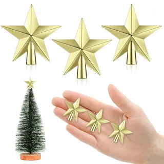 4.5cm Weihnachtsbaumspitze Klein, 3 Stück Christbaumspitze Klein, Kleine Weihnachtsbaum Stern Spitze, Mini Baumspitze Weihnachten für Klein Weihnachtsbaum Dekoration (4.5cm-Glanzfinish: Gold)