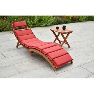 Gardenson Gartenliege , Beige, Eukalyptusholzfarben, Rot , Textil , Eukalyptusholz , Hartholz , Füllung: Polyurethan (PUR),Polyurethan (Pur) , FSC 100% , klappbar , Holzmöbel, Sitzgelegenheiten Holz, Gartenliegen Holz