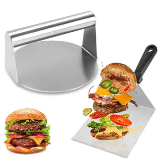 Eiflayn Gurger Smasher, 6.2 Zoll Smash Burgerpresse+ Burgerspatel für Flat Top Grill und Pfanne, Edelstahl Smashed Burger Presse, Leicht zu Reinigen Burgerpresse,Pizzaspachtel, Grillzubehör