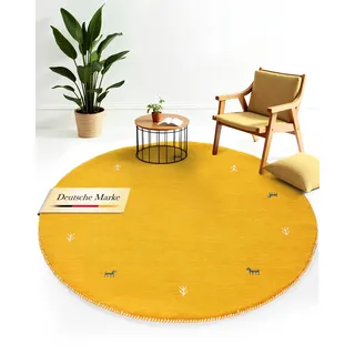 carpetfine Gabbeh Uni Wollteppich Ø 300 cm Gelb