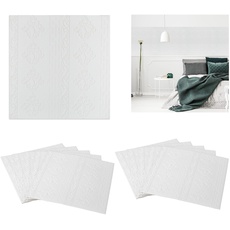 Bild von Wandpaneele, 10er Set, selbstklebend, zuschneidbar, 3D Paneele, Wandverkleidung Barock Design, 70x70 cm, weiß