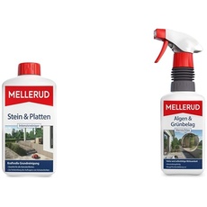 MELLERUD Stein & Platten Intensivreiniger | 1 x 1 l & Algen und Grünbelag Vernichter | 1 x 0,5 l | Effizientes Spray zum Entfernen von Algen und Grünbelag