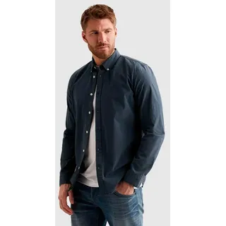 Langarmhemd PME LEGEND, Herren, Gr. M, N-Gr, schwarz denim, Web, Obermaterial: 97% Baumwolle, 3% Elasthan, regular fit hüftbedeckend, Manschette, Hemden Langarmhemd, Button-down-Kragen