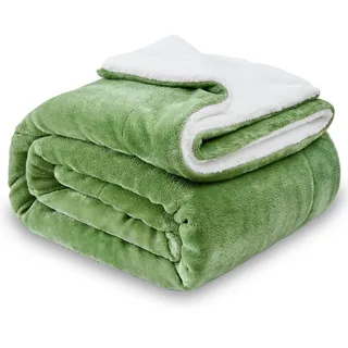 SOCHOW Wohndecke Kuscheldecke aus Sherpa Fleece Salbei Grün, 150 x 200cm | Doppelseitig Superweiche Luxuriöse für Couch und Bett