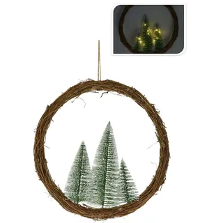 Kranz LED mit Weihnachtsbaum Rattan Kunststoff braun 40cm Türkranz Tannenkranz