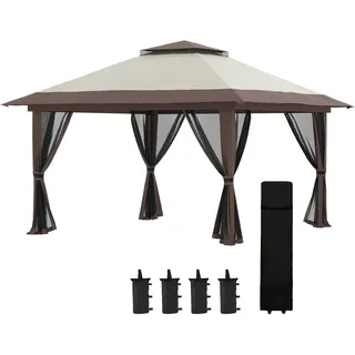 Outsunny Faltpavillon, Grau, Polyesterstoff , Beige , Kunststoff , 392x283x392 cm , Sonnenschutz, Pavillons