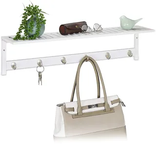 Relaxdays Wandgarderobe mit Ablage 6 Haken Weiß