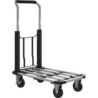 Fortuna Lai Faltbarer Handwagen, 150 kg Belastbarkeit, erweiterbare Fläche, höhenverstellbarer Griff, für Kisten, Metall, Schwarz - Schwarz