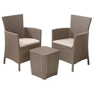 Allibert Balkonmöbel Set Rattan, Iowa Balcony, Beige, 3-teiliges Set Balkonmöbel, Rattan, platzsparend