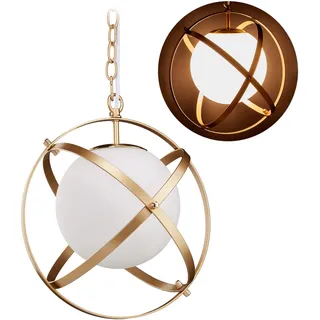 Relaxdays Hängelampe, Glaskugel matt, runde Pendelleuchte modern, E27, Kugellampe, HxD: 86,5 x 34 cm, weiß/gold, 10032637