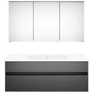 Puris Badezimmer , Grau, Dunkelgrau , Holzwerkstoff , 2 Schubladen , 120 cm , Goldenes M, Made in Germany , hängend , Badezimmer, Badmöbelsets & Badmöbelserien, Badmöbel-Sets