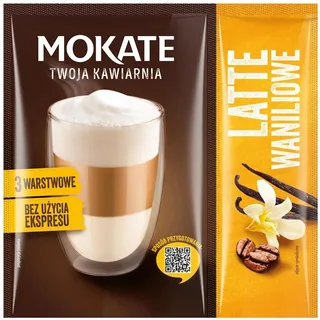 MOKATE - Deine Kaffeebar Latte Vanille - Aromatischer & Cremiger Kaffeepulver, Instantkaffee mit Milchschaum, Einfach ohne Maschine zubereiten, Perfekt für Zuhause, Büro & unterwegs - 22g (20g+2g)