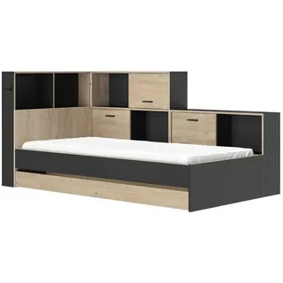 Mid.you Stauraumbett , Schwarz, Kastanienfarben , Holzwerkstoff , 5 Fächer , 1 Schubladen , 90x200 cm , ISO 9001, Pefc , Bettkasten , Babymöbel & Kindermöbel, Kinderzimmer & Jugendzimmer, Kinderbetten, Kinderbetten & Jugendbetten