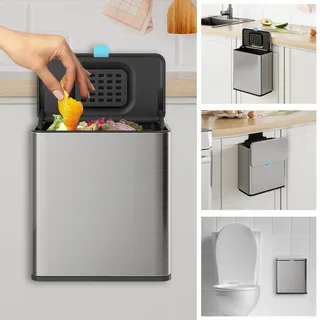 LINSSEN Edelstahl-Hängemülleimer mit Deckel und Inneneimer, 2 Gallonen, Küchenkomposteimer für Theke, unter der Spüle oder Wandmontage, kleiner Mülleimer für Schrank/Badezimmer/Schlafzimmer/Wohnmobil