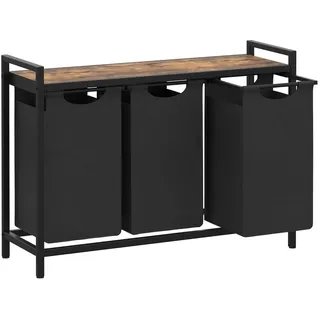 Wäschekorb dreifach mit herausnehmbaren Säcken 3 x 38 l, platzsparendes Regal schwarz-grau für helle und dunkle Organisation