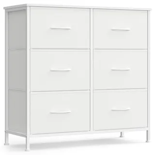 Songmics Sideboard 6 Stoffschubladen  wolkenweiß-schneeweiß