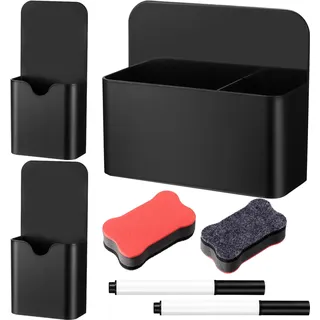 ZHENGYYUU 3 Stk Magnetischer Stiftehalter, Stifthalter Magnetisch Markerhalterung für Kühlschrank Schule Büro Zubehör mit 2 Whiteboard Schwamm Magnetisch & 2 Stifte(2 Größen, schwarz)