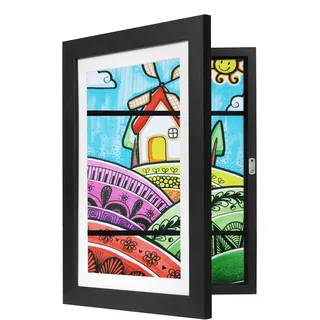 EUGAD Bilderrahmen kinderzeichnungen A4, 1er set, Schwarz, | Schwarz, 2cm Tiefe,MDF,PS-Scheibe, Aufhängen&Hinstellen, DIY Geschenk für Wohn/Schlaf/Babyzimmer Kinderzeichnungen Shadow Box