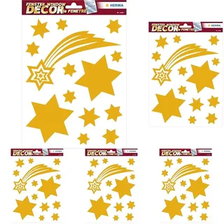 HERMA 15109 Fensterbilder Weihnachten Sterne Sternschnuppe Gold, 14 Stück, selbstklebend, Kinder Fensteraufkleber, ablösbare Winter Fenstersticker, Glitzer Fensterfolie für Kinderzimmer Weihnachtsdeko