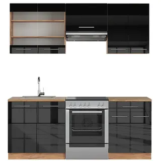 Vicco Küchenzeile Fame-Line 200 cm Anthrazit Hochglanz/Goldkraft Eiche