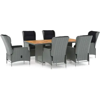 vidaXL 7-tlg. Garten-Essgruppe mit Auflagen Poly Rattan Hellgrau - Grau