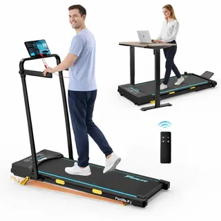 FunLife F3 Laufband klappbar, leises Walking Pad 1–10 km/h mit bürstenlosem Motor, 7 % Steigung, Sicherheitsseil & Doppelgriff-System, bis 120 kg - Blau