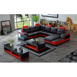 Wohnlandschaft U-Form Ecksofa Couchtisch Sideboard Design Wohnlandschaft Big - Schwarz