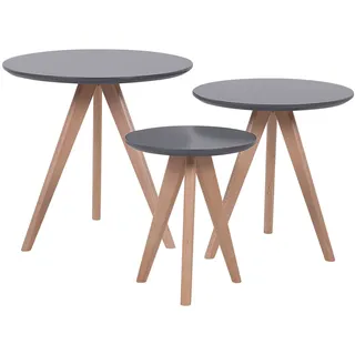 Beliani Couchtisch 3er Set Grau Braun Buche 46 x 48 cm