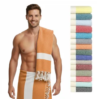 Saunahandtuch Damen Herren 100x200 cm (Baumwolle), Saunatuch XXL, Hamamtuch groß 100 x 200 - lang, platzsparend, leicht - Sauna Hamam Strand Tuch Zubehör, Saunakilt Handtuch Strandtuch, Geschenk