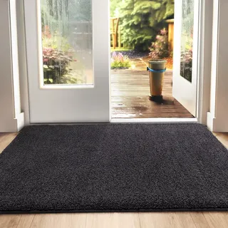 DEXI Fußmatte Innen 90 x 150 cm, rutschfest, Schwarz-grau | Schmutzfangmatte, Maschinenwaschbar Fussmatte, Saugstarke Türmatte,, Für Haustür, Flur & Hund