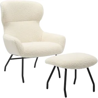 SalesFever Sessel SALESFEVER Teddyfell 79 x 103 x 82 cm Beige mit Hocker