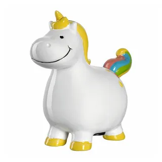 LEONARDO Bambini Einhorn Spardose Keramik Sparschwein mit Schlüssel, Geschenk für Kinder, Jungen Mädchen, 14 cm, weiß bunt