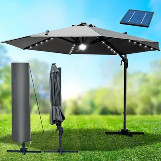 Alu Ampelschirm 300cm grau mit LED-Beleuchtung