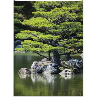 Abakuhaus Nautisch Wandteppich, Japanischer Garten See aus Weiches Mikrofaser Stoff Kein Verblassen Klare Farben Waschbar, 110 x 150 cm, Grün - Grün