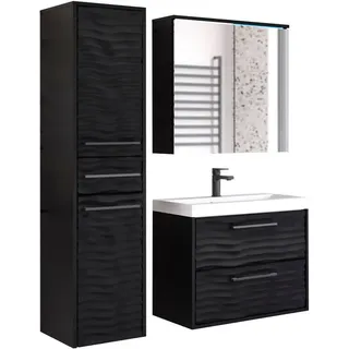 WELLTIME Badmöbel-Set »Canada - Fronten mit Wellenstruktur« Komplett-Set, Fronten mit Wellenstruktur, 3 Stk. tlg., schwarz