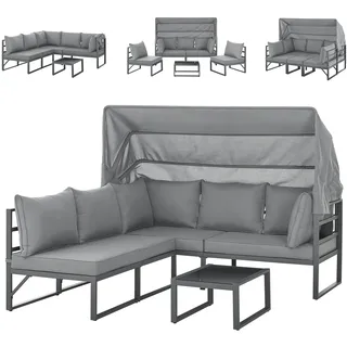 Svita MAUI Gartenmöbel-Lounge-Set mit Dach Outdoor-Sofa Strandkorb-Sonneninsel Stahl Hellgrau