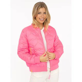 Bomberjacke ZWILLINGSHERZ "Be Happy", Damen, Gr. L, neon pink, Steppware, Obermaterial: 100% Polyester, regular fit kurz, angesetztes Bündchen, Jacken Bomberjacke, modisch, Kontrastdetails, regular fit, langärmelig, mit Herzsticker