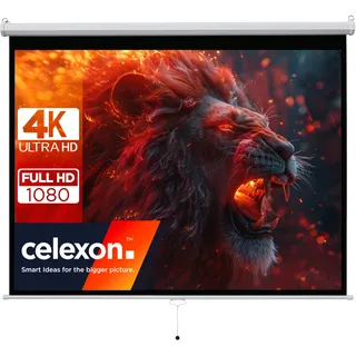 celexon Basic Rollo-Leinwand 100" | 200x150 cm 4:3 | ausziehbare Full-HD 4K Beamer-Leinwand für Heimkino oder Büro-Präsentationen | Projektionsleinwand geeignet zur Deckenmontage oder Wandmontage