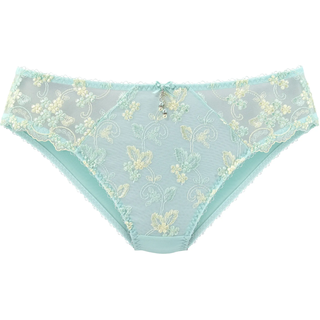 Slip LASCANA, Damen, Gr. 52/54, bunt (mint, gelb), Microtouch, Obermaterial: 50% Polyamid, 30% Polyester, 20% Elasthan, Unterhosen Slip, Dessous mit schöner Blümchen-Stickereispitze, Topseller