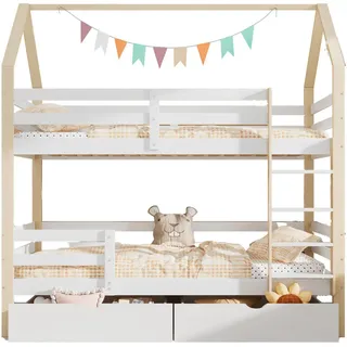 Flieks Hausbett 90x200 Doppelbett Kinderbett Kiefernholz Weiß Holzfarbe , Multicolor , Holzwerkstoff , Babymöbel & Kindermöbel, Kinderzimmer & Jugendzimmer, Kinderbetten, Spielbetten
