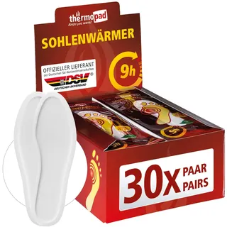 ThermoPad 30 Paar Sohlenwärmer (erhältlich in 5 Größen) - DAS ORIGINAL: 30er-Box mit Wärmepads (Einlegesohle) für 8 Stunden Wärme I Fußwärmer Pads I Extra warme Wärmesohle L für Schuhe & Skischuhe