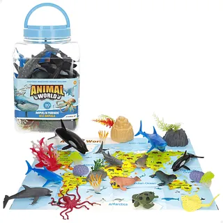 ColorBaby Animal World 39322 Würfel Meerestiere, 30 Teile, Karten-Matte in Englisch, realistische Figuren, Meerestiere, symbolisches Spiel, Lernset, Spaß, Lernen + 3 Jahre