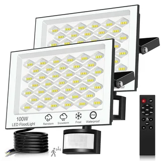 wowspeed Außenbeleuchtung mit Bewegungsmelder – 100 W, 10000 lm, LED-Außenstrahler mit Fernbedienung, dimmbar, 6500 K, Kaltweiß, LED-Spot für den Außenbereich, IP66, wasserdicht, Außenstrahler für